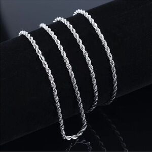 Stainless steel silver twisted rope necklace 24 inches, 3mm